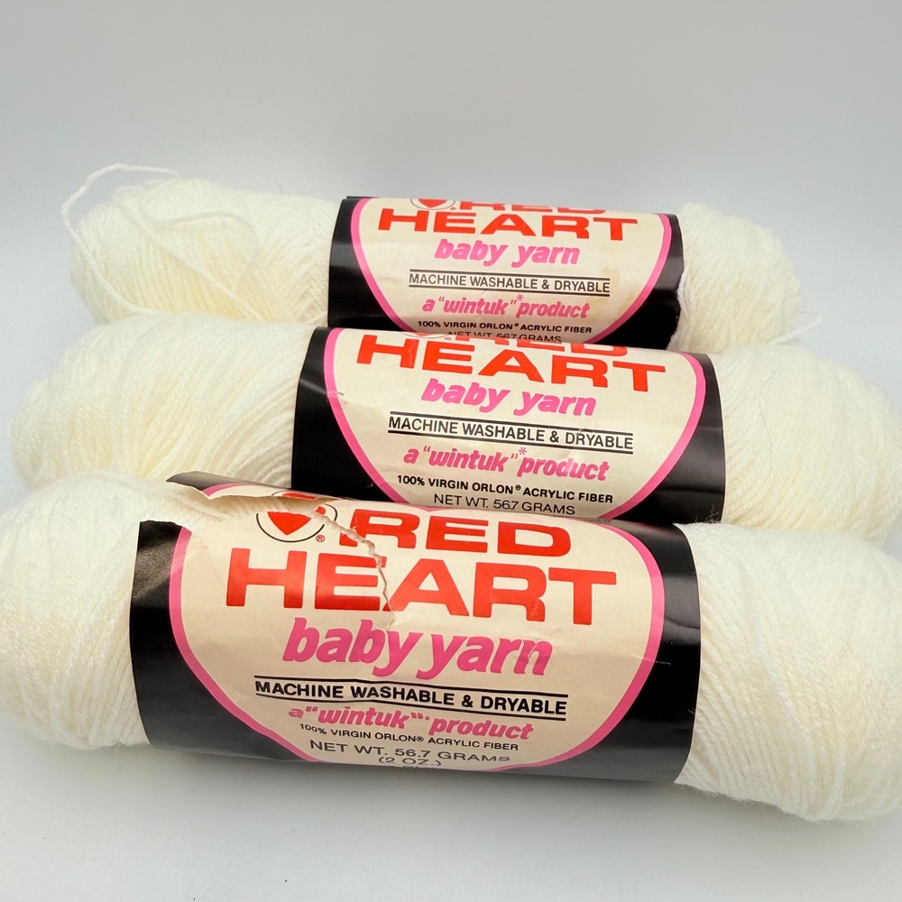 Red Heart Wintuk Baby Yarn 3 Skeins White 3-Ply Orlon Acrylic Art E.254 Vintage